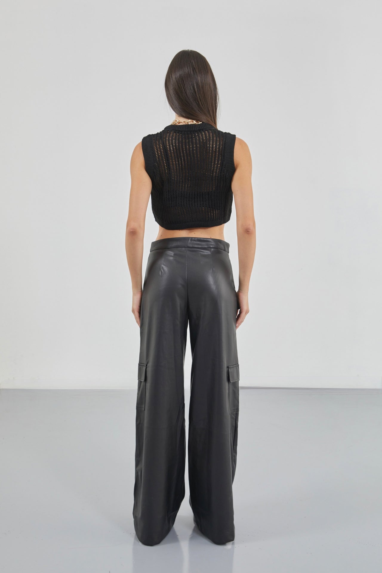 Openwork Black Crop Sweater Vest