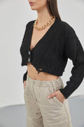Baklava Pattern Black Crop Fringe Cardigan