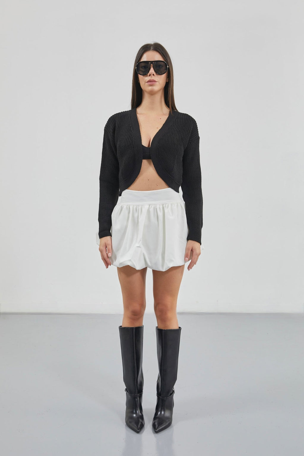 Balloon Detail Mini White Skirt