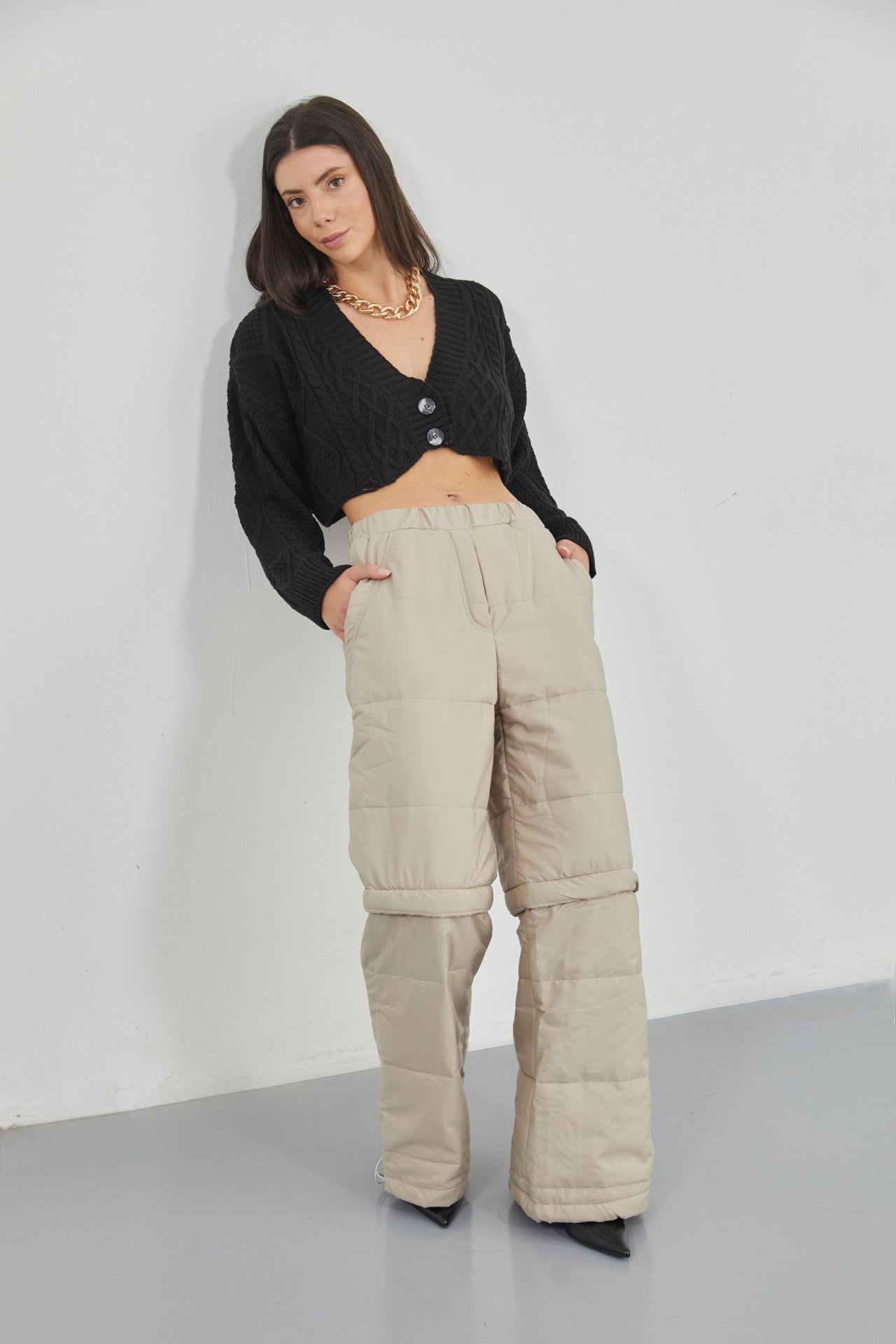 Baklava Pattern Black Crop Fringe Cardigan