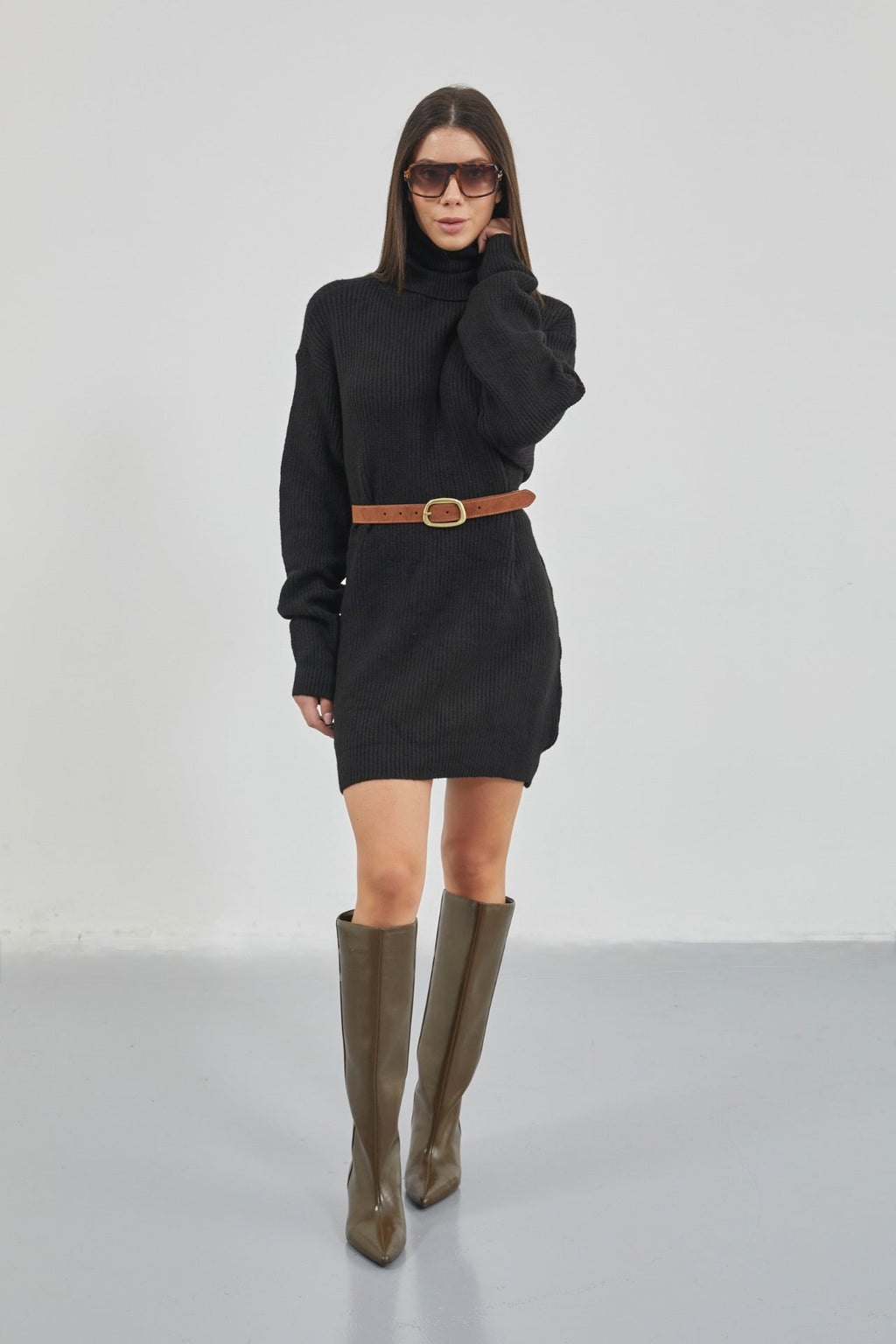 Oversize Turtleneck Black Knit Tunic