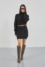 Oversize Turtleneck Black Knit Tunic