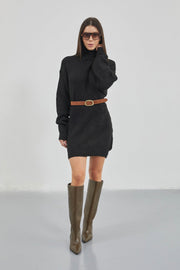 Oversized Turtleneck Black Knit Tunic