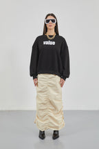 Printed Crew Neck Oversize Black Sweatshirt