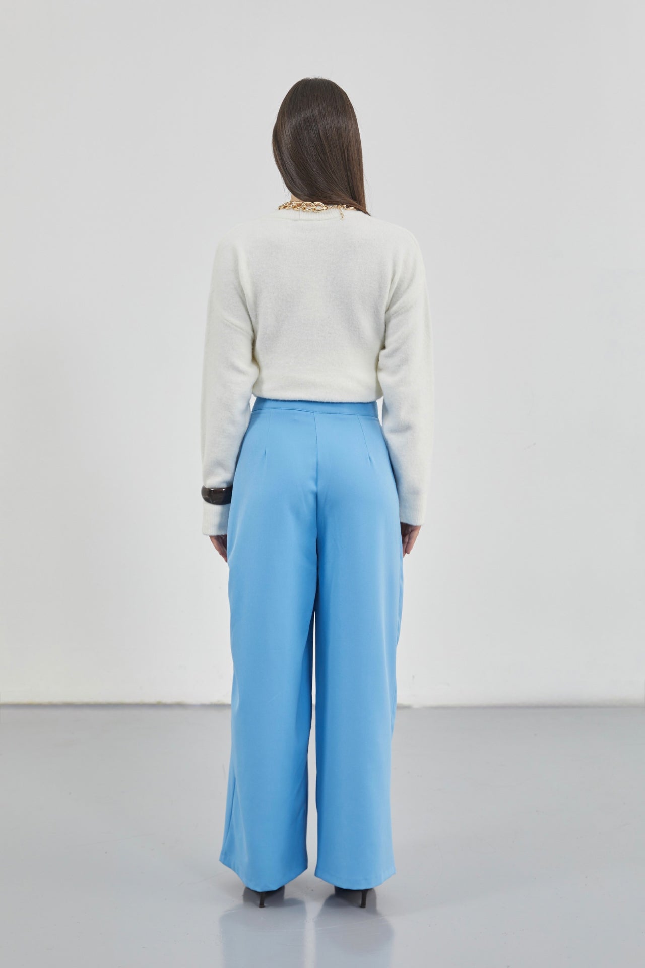 Casual High Waist Blue Pants