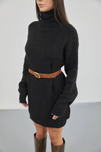 Oversize Turtleneck Black Knit Tunic