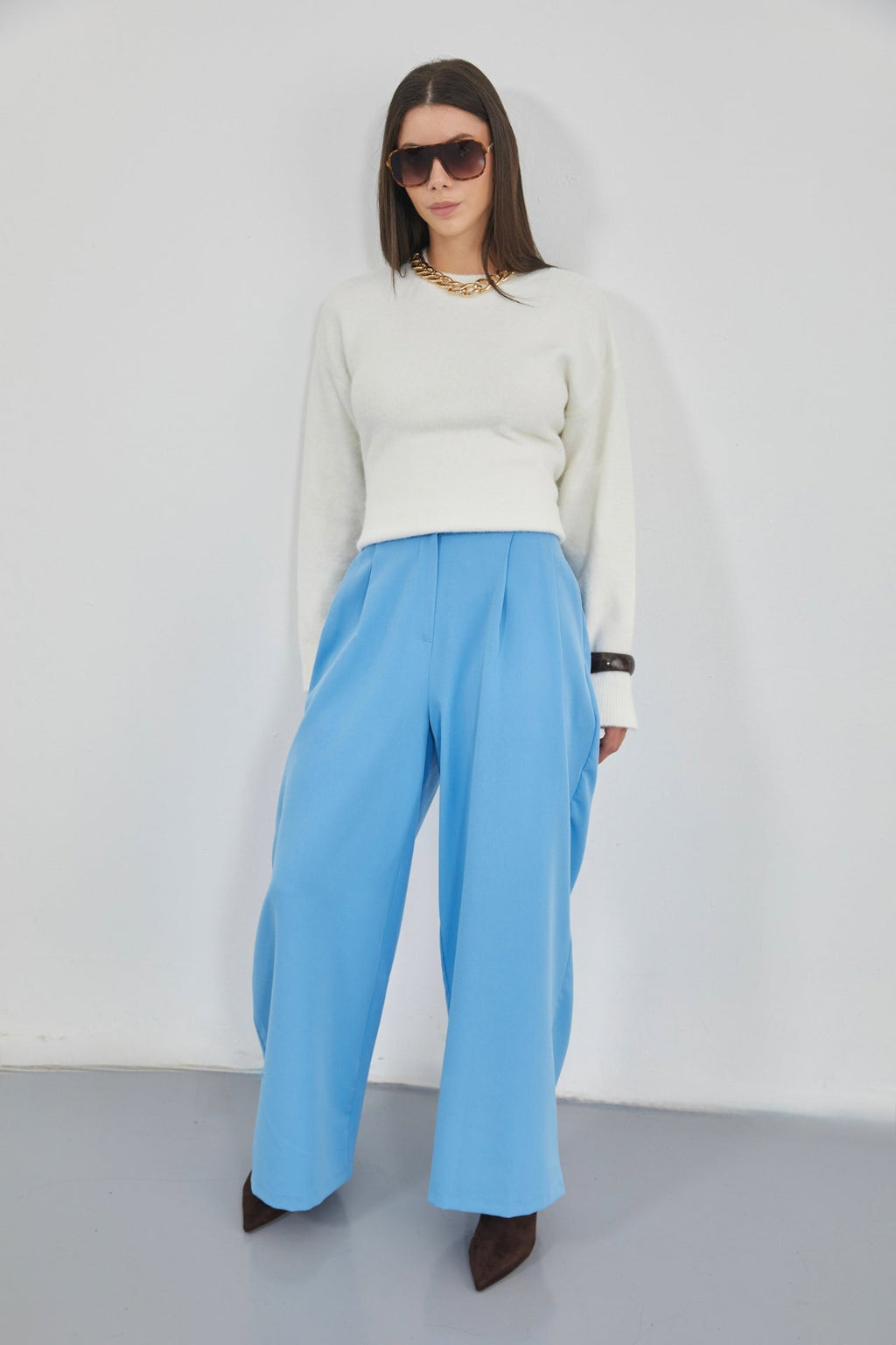 Casual High Waist Blue Pants
