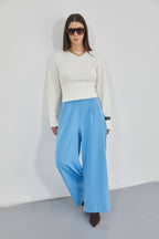 Casual High Waist Blue Pants