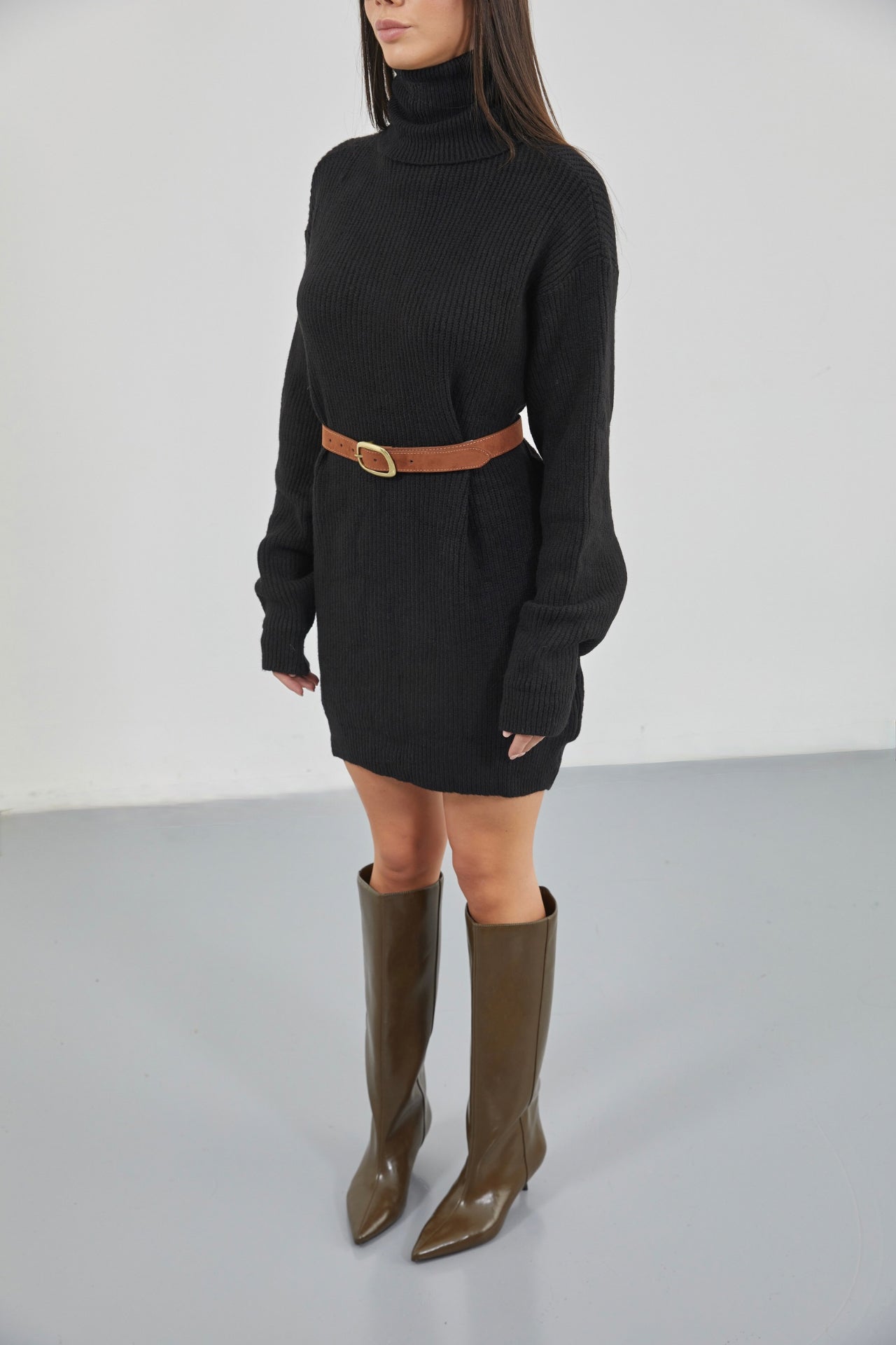 Oversize Turtleneck Black Knit Tunic