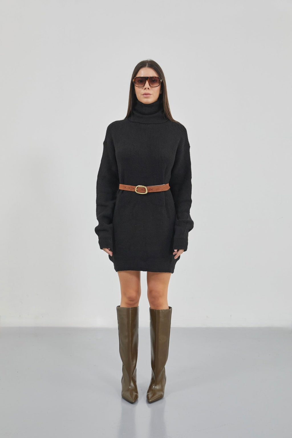 Oversize Turtleneck Black Knit Tunic