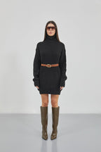 Oversize Turtleneck Black Knit Tunic