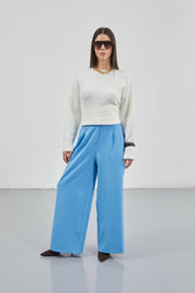 Casual High Waist Blue Trousers