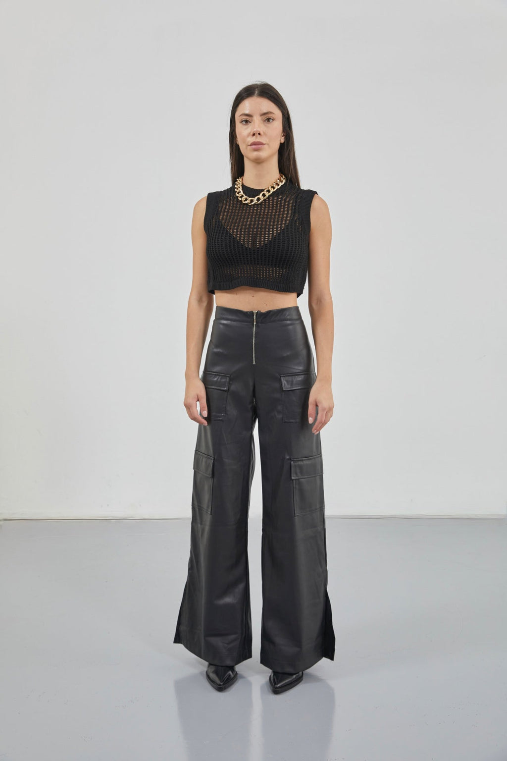 Openwork Black Crop Sweater Vest