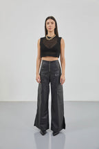 Openwork Black Crop Sweater Vest