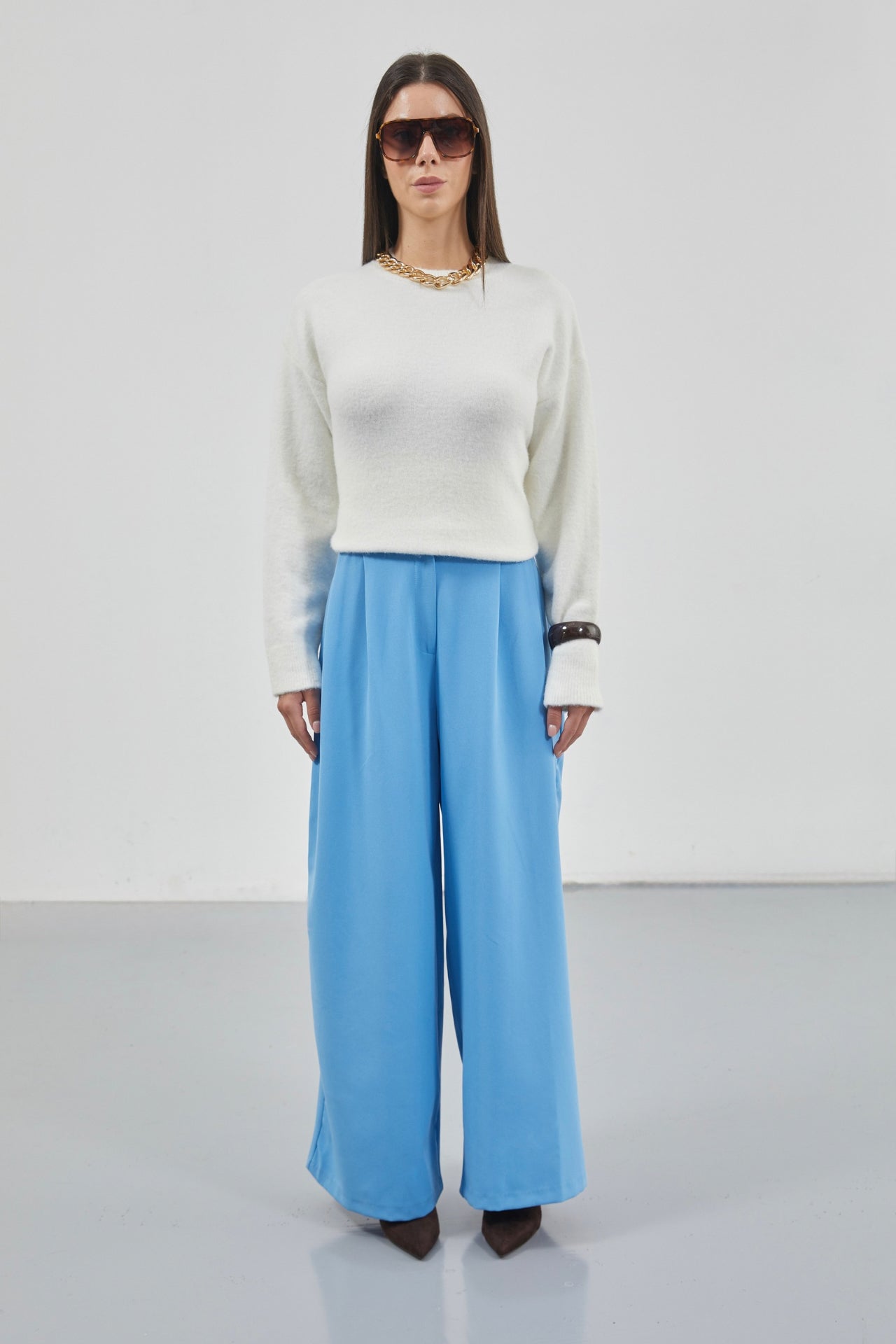 Casual High Waist Blue Pants