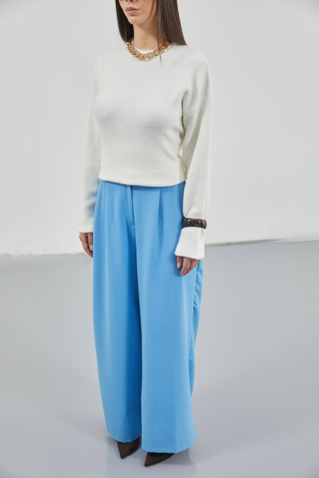 Casual High Waist Blue Pants