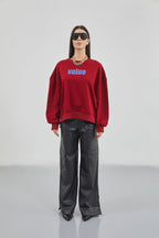 Printed Crew Neck Oversize Burgundy Sweatshirt