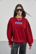 Printed Crew Neck Oversize Burgundy Sweatshirt
