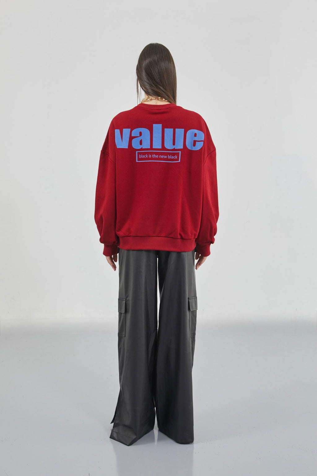 Printed Crew Neck Oversize Burgundy Sweatshirt