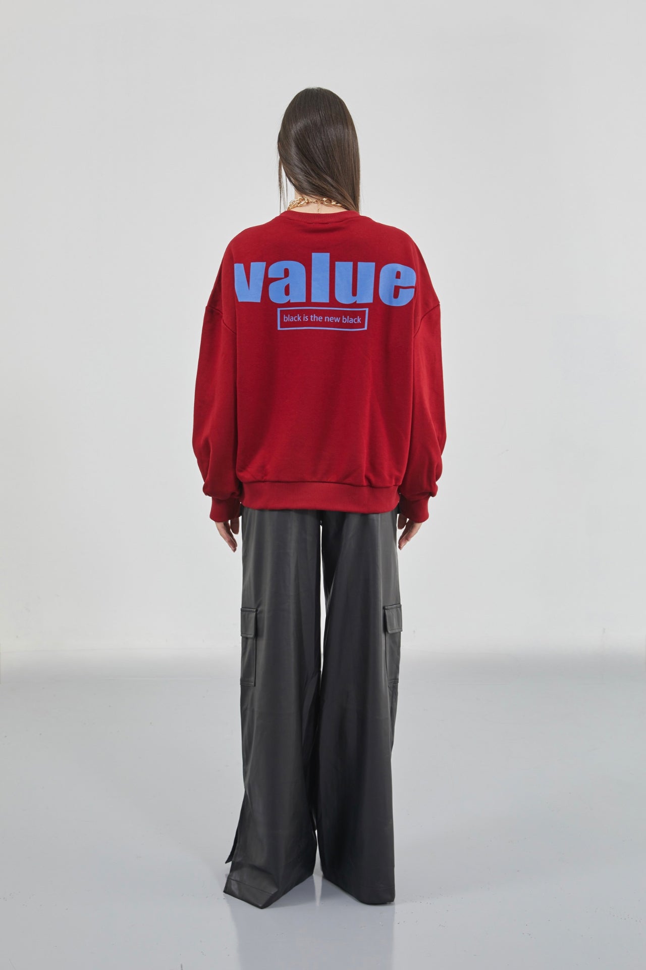 Printed Crew Neck Oversize Burgundy Sweatshirt