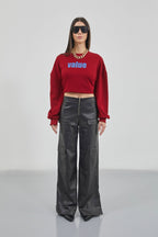Printed Crew Neck Oversize Burgundy Sweatshirt
