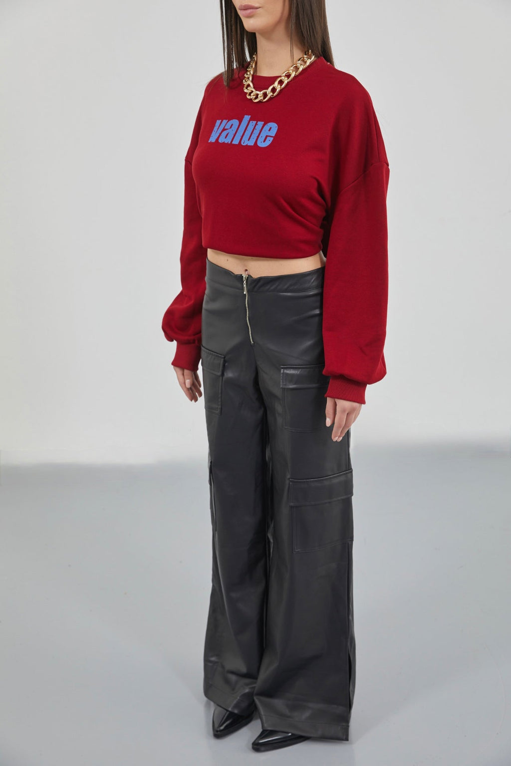 Printed Crew Neck Oversize Burgundy Sweatshirt