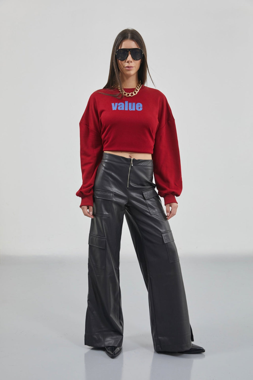 Printed Crew Neck Oversize Burgundy Sweatshirt
