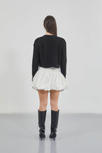 Crop Black Knitted Cardigan with Piping