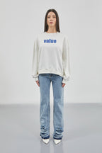 Printed Crew Neck Oversize Ecru Sweatshirt