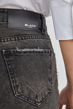 Stitch Detail Wide Leg Black Jeans