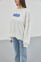 Printed Crew Neck Oversize Ecru Sweatshirt