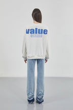 Printed Crew Neck Oversize Ecru Sweatshirt
