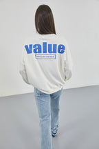 Printed Crew Neck Oversize Ecru Sweatshirt