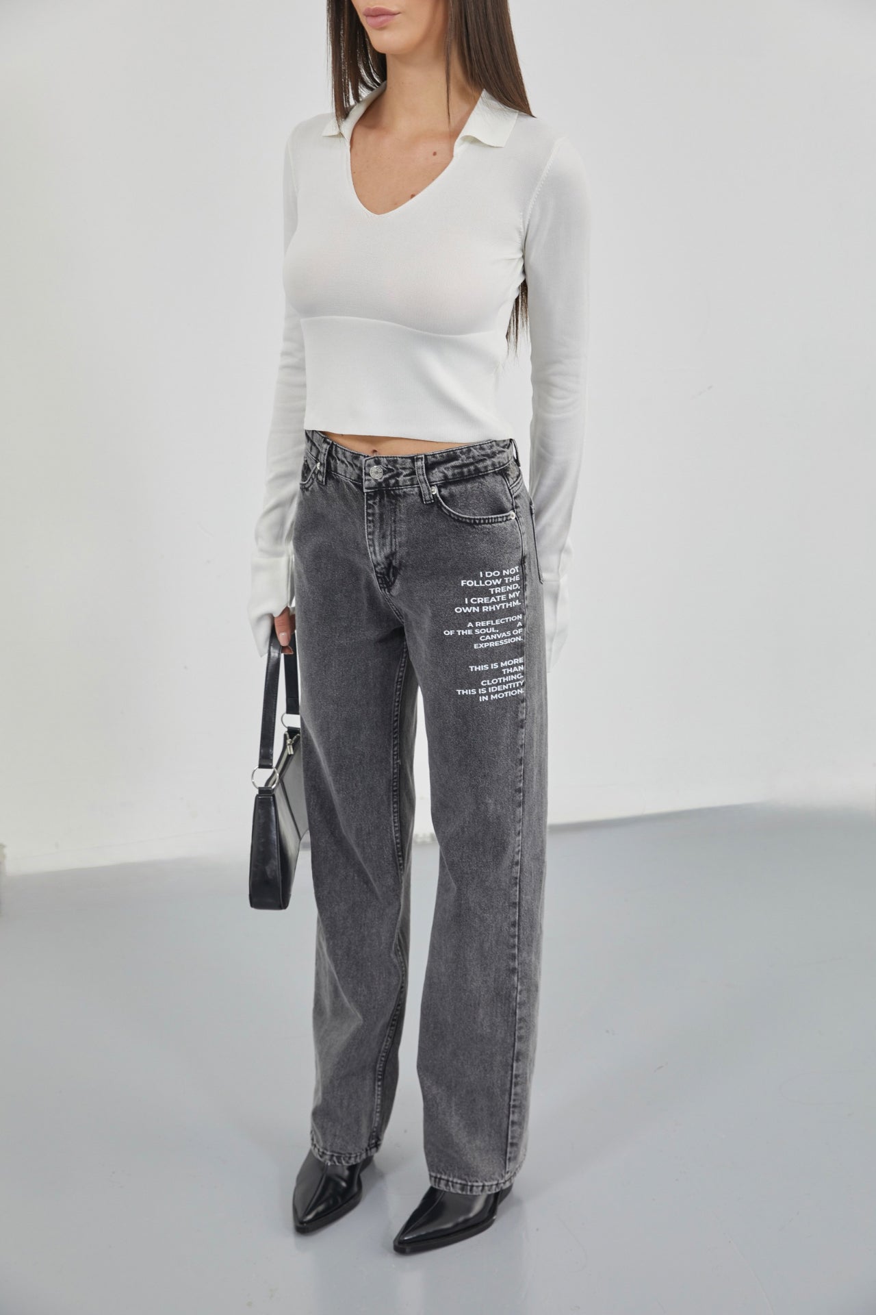 Printed Low Waist Black Jeans