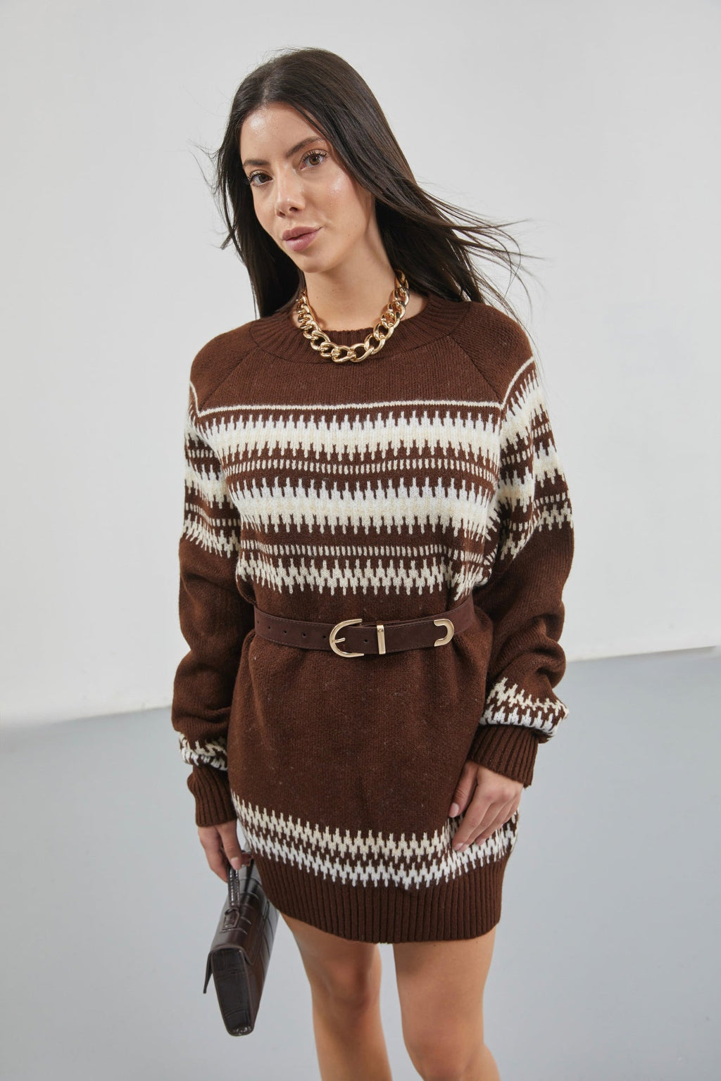 Embroidered Striped Pattern Oversize Sweater