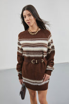 Embroidered Striped Pattern Oversize Sweater