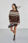 Embroidered Striped Pattern Oversize Sweater