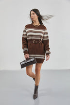 Embroidered Striped Pattern Oversize Sweater