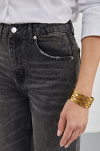 Stitch Detail Wide Leg Black Jeans