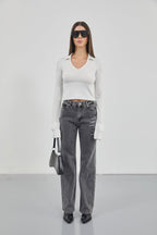 Printed Low Waist Black Jeans