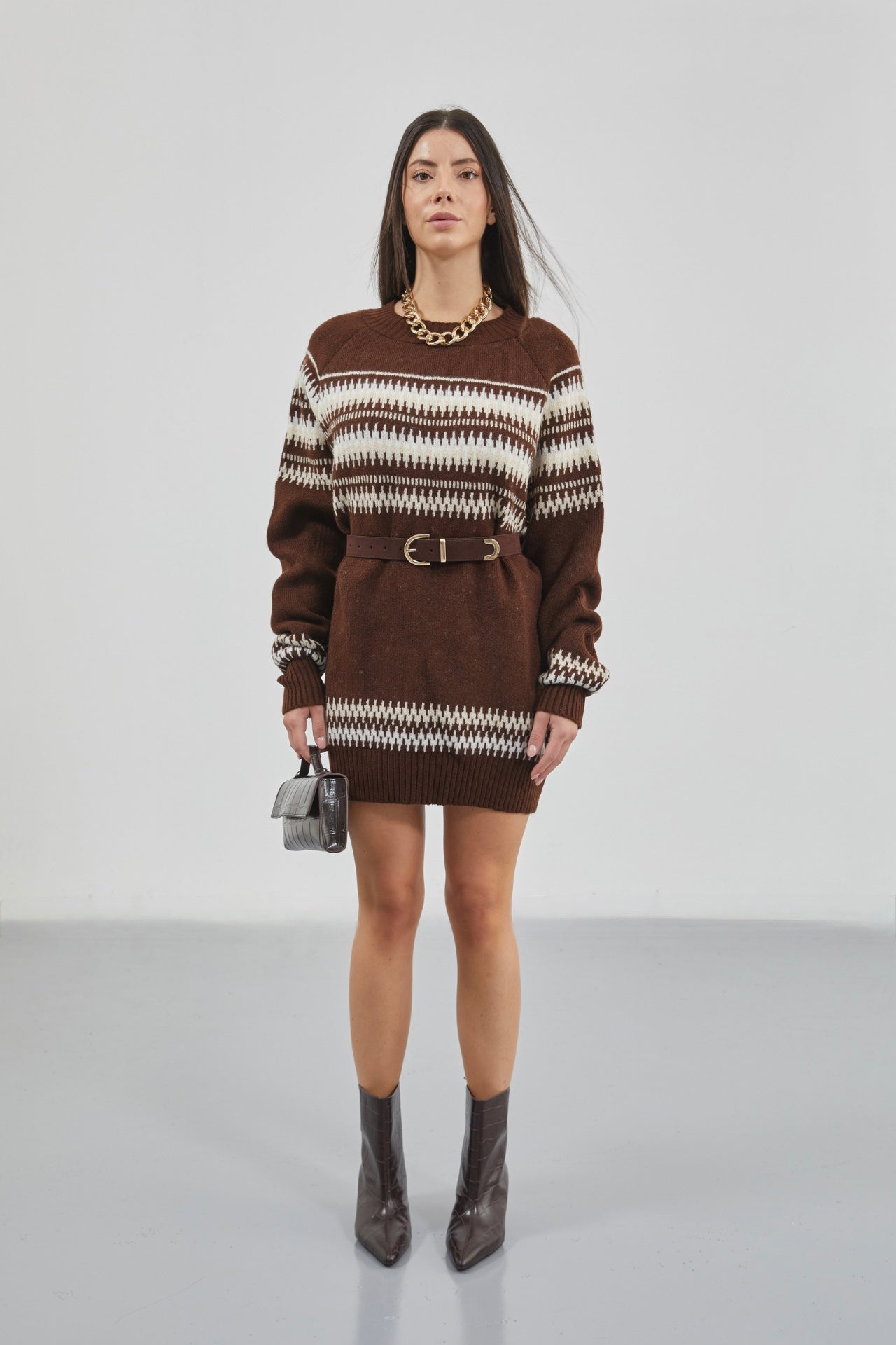 Embroidered Striped Pattern Oversize Sweater