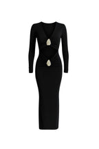 Accessory Detail Waist Cut-Out Maxi Black Dress