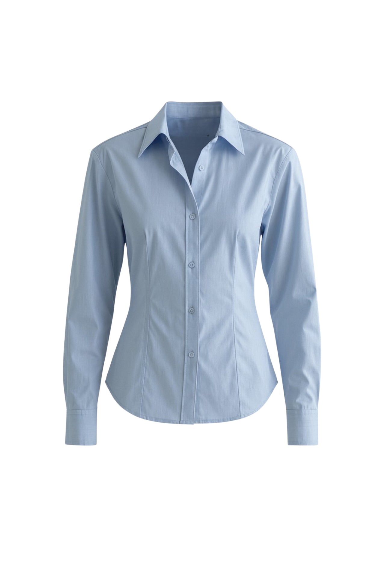 Fitted Waist Basic Blue Shirt