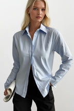 Fitted Waist Basic Blue Shirt