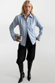 Waist-Cinching Basic Blue Shirt