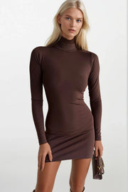 Fisherman Collar Mini Brown Dress