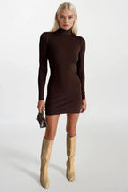 Turtleneck Mini Brown Dress