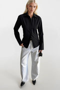 Fitted Waist Basic Black Shirt