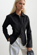 Fitted Waist Basic Black Shirt
