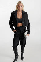 Crop Basic Blazer Black Jacket